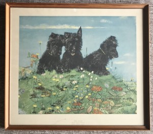 Indrammet tryk af Myriel Dawson Three Scotties